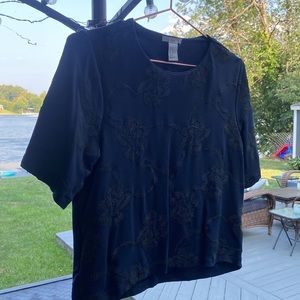 H&M Embroidered Navy and Black XS Short Sleeve Top